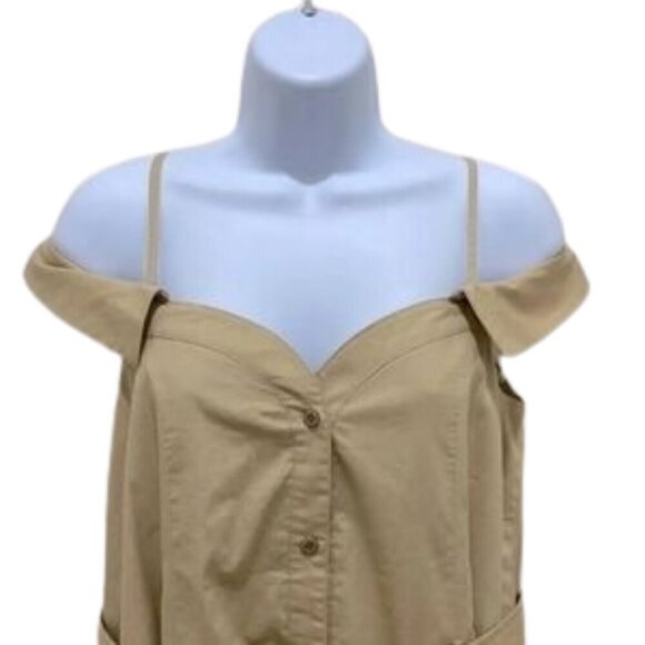 Walter Baker Dress Size 10 Beige 100% cotton Off The Shoulder Belted Midi Lined - Picture 6 of 9
